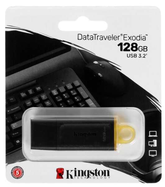 Флешка USB Kingston DataTraveler Exodia (DTX/128GB), 128Gb, USB 3.2 Gen 1, R/W 200/60, черный/желтый