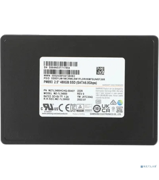 Накопитель SSD Samsung PM893, 480Gb, SATA III, 2.5', R/W 550/520