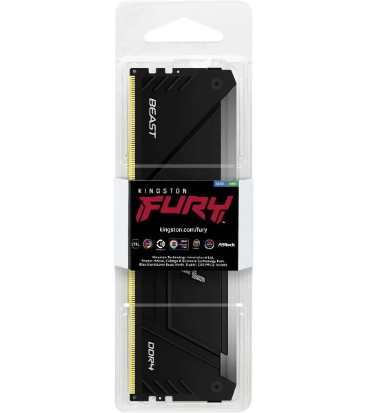 Оперативная память Kingston Fury Beast, DDR4, 16GB (1x16GB), 3600MHz, CL18, DIMM, с радиатором, RGB, черный