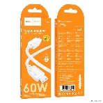Кабель USB2.0 Hoco Type-C/Type-C, 3А, 60Вт, нейлоновая оплетка, X113, 1м, белый, коробка, фото4