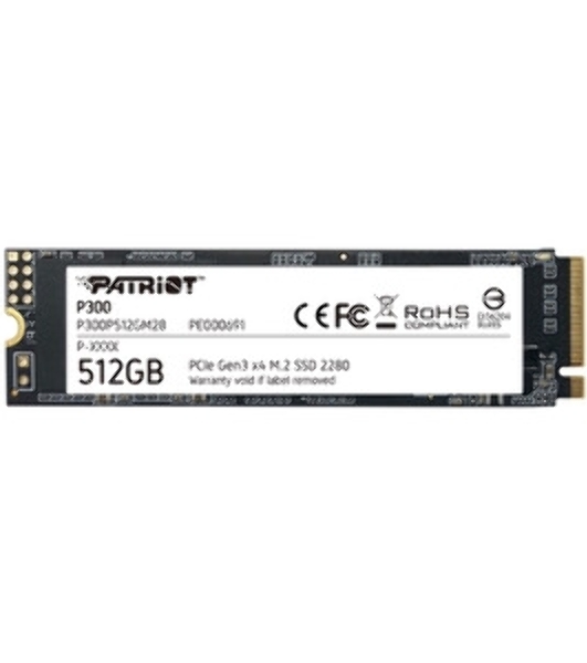 Накопитель SSD Patriot P300, 512Gb, PCIe 3.0 x4, M.2 2280, NVMe, R/W 1700/1200