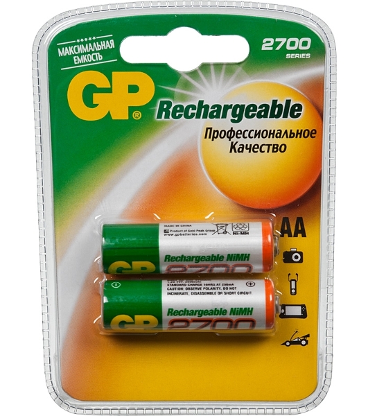Аккумулятор GP Rechargeable NiMH 270AAHC 2700mAh AA (2шт. уп) (GP 270AAHC-2DECRC2)