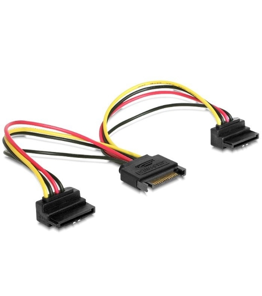 Кабель Gembird/Cablexpert питания SATA, 15 см, 15pin (M)/2x15pin(F) на 2 SATA устройства, угловой разъем