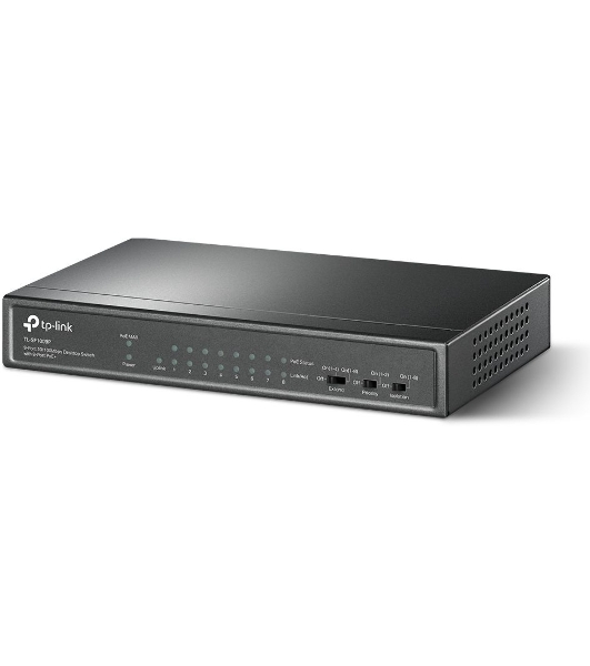 Коммутатор 9-port 10/100Mbps unmanaged switch with 8 PoE+ ports, compliant with 802.3af/at PoE, 65W PoE budget, support 250m Extend Mode, Priority mode and Isolation mode, desktop mount, plug and play.