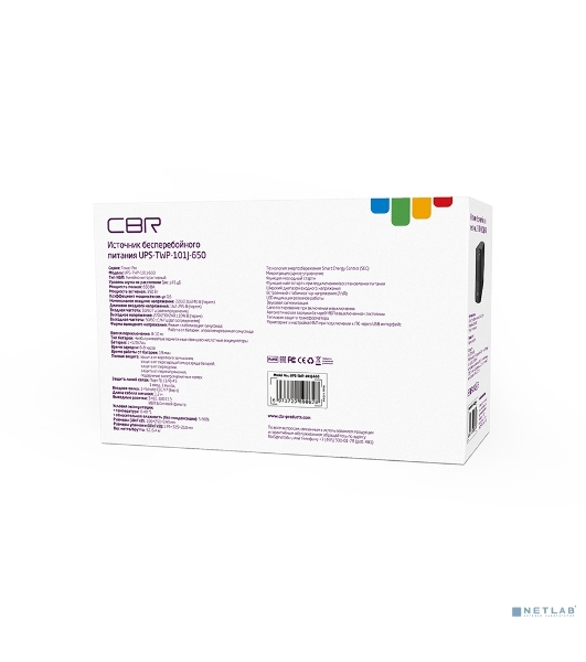 Источник бесперебойного питания CBR UPS-TWP-101J-650 / 650ВА / 390Вт / IEC 320 C13 x3 / USB Type-B / RJ11