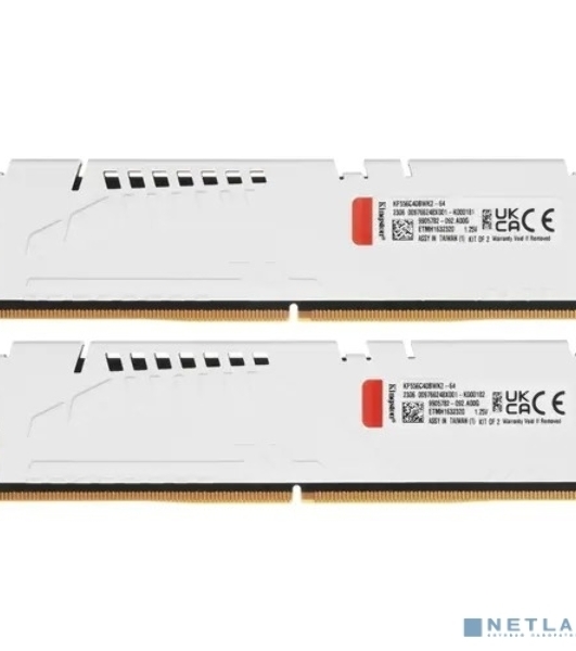 Оперативная память Kingston Fury Beast, DDR5, 64Gb (2x32Gb), 5600MHz, CL40, DIMM, с радиатором, белый