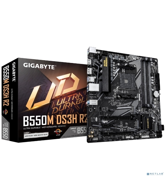 Материнская плата Gigabyte B550M DS3H R2, AM4, AMD B550, 4xDDR4, 4xSATA, 2xM.2, 1xPCIe 4.0 x16, 1xPCIe 3.0 x4, 1xPCIe 3.0 x1, 1xDP, 1xHDMI, 1x1Gb LAN, 4xUSB-A 5Gbps, 2xUSB-A 2.0, 3x3.5 мм, 7.1, mATX