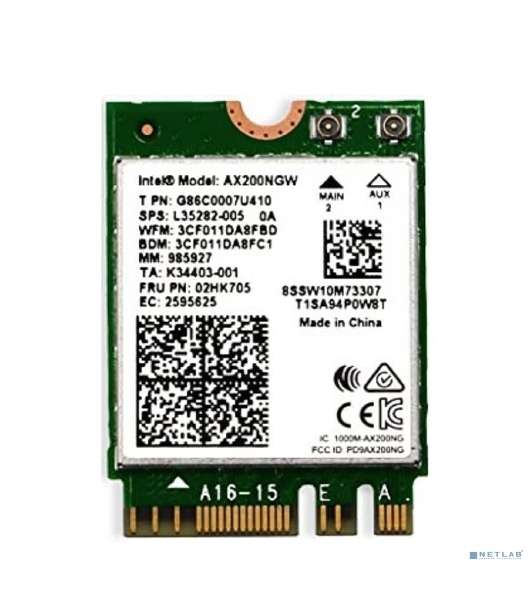 Плата сетевого контроллера Intel Wi-Fi 6 AX200, 2230, 2x2 AX+BT, No vPro, 985927