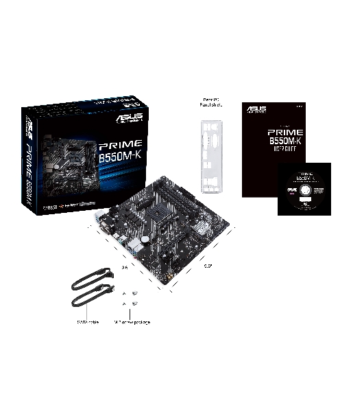 Материнская плата ASUS PRIME B550M-K, AM4, AMD B550, 4xDDR4, 4xSATA, 2xM.2, 1xPCIe 4.0 x16, 2xPCIe x1, 1xDVI-D, 1xHDMI, 1xVGA, 1x 1Gb LAN, 4xUSB 3.2 Gen 1, 2xUSB 3.2 Gen 2, 3x3.5 мм, 7.1, mATX