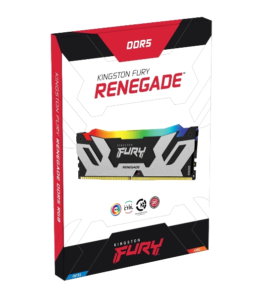 Оперативная память Kingston Fury Renegade, DDR5, 32Gb (1x32Gb), 6400MHz, CL32, DIMM, радиатор, RGB, серебристый/черный