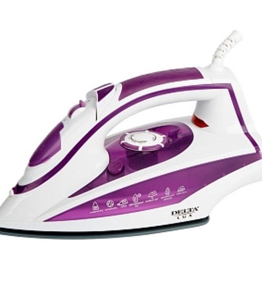 Утюг Delta LUX DL-352 белый с фиолетовым, 2200 Вт, 30 г/мин, 140 г/мин, 300 мл