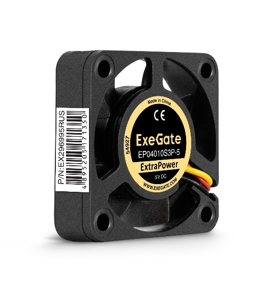 Вентилятор для корпуса ExeGate ExtraPower EP04010S3P-5 черный, 40 мм, 7500 об/мин, 35 дБ, 3 pin