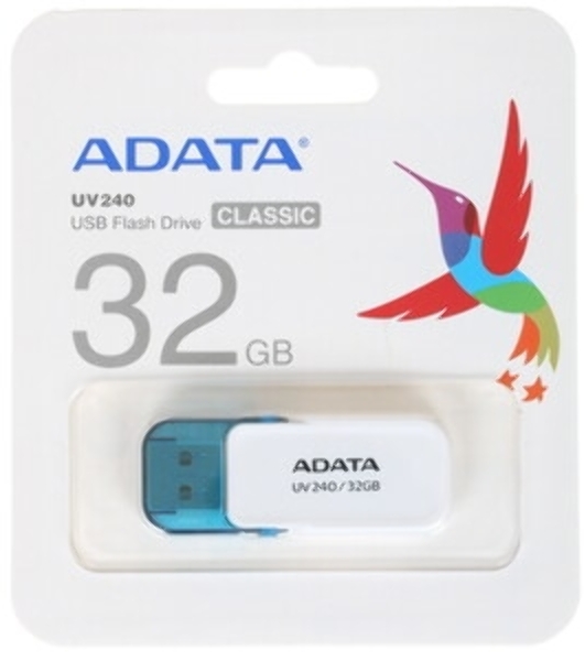 Флешка USB ADATA UV240 (AUV240-32G-RWH), 32Gb, USB 2.0, R/W 15/5, белый/синий