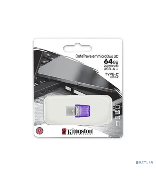 Флешка USB Kingston DataTraveler microDuo 3C (DTDUO3CG3/256GB), 256Gb, USB 3.2 Gen 1/Type-C, R/W 200/15, фиолетовый
