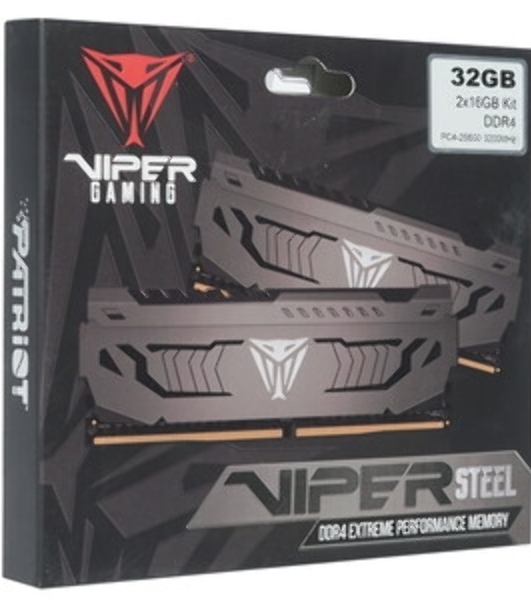 Оперативная память Patriot Viper Steel, DDR4, 32GB (2x16 GB), 3200 MHz, CL16, DIMM, радиатор, черный
