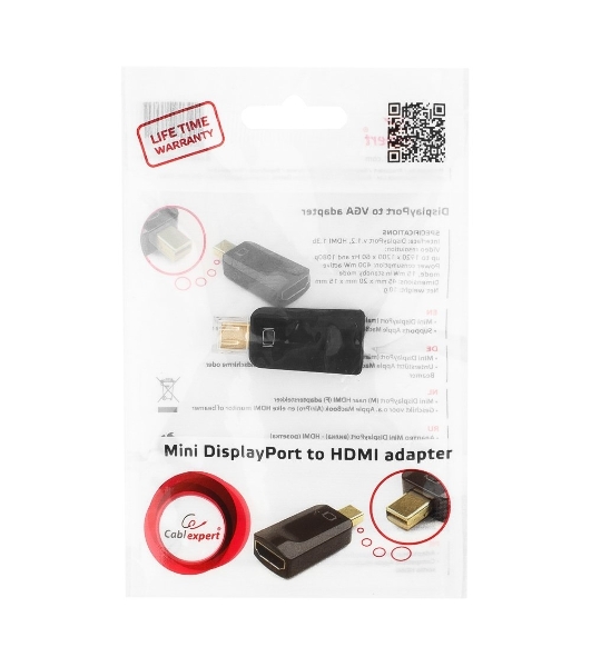 Переходник miniDisplayPort - HDMI, Cablexpert A-mDPM-HDMIF-01, 20M/19F, черный, пакет