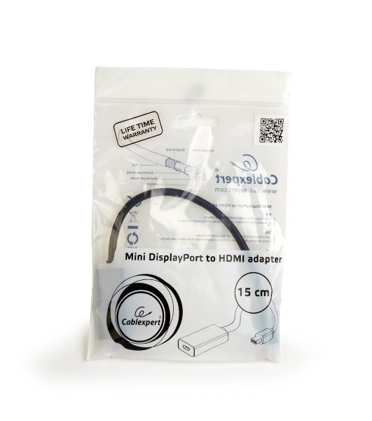 Переходник miniDisplayPort - HDMI, Cablexpert A-mDPM-HDMIF-02, 20M/19F, кабель 15 см, черный, пакет
