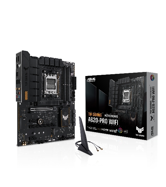 Материнская плата ASUS TUF GAMING A620-PRO WIFI, AM5, AMD A620, 4xDDR5, 4xSATA, 2xM.2, 1xPCI-E 4.0 x16, 1xPCI-E 3.0 x16, 2xPCI-E x1, 1xHDMI, 1xDP, 1x 2.5Gb LAN, 3xUSB-A 2.0, 2xUSB-A 3.2 Gen 2, 1xUSB-C 3.2 Gen 1, 5x3.5 мм, 7.1, ATX