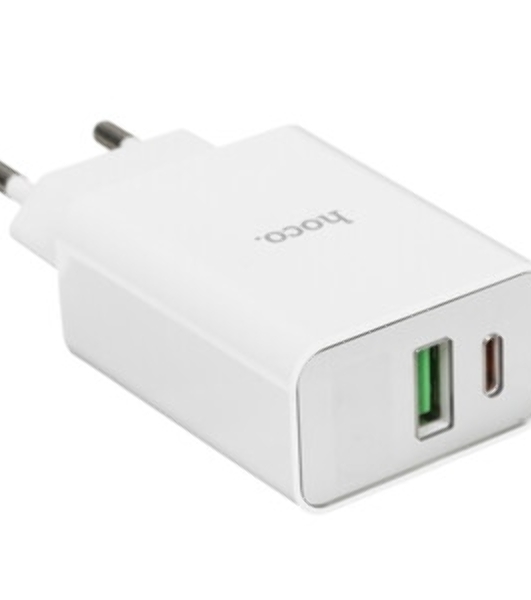 Сетевое зарядное устройство с дисплеем Hoco 18Вт, 3А, QC3.0/PD, 1хUSB, 1хType-C, C100A, белый, коробка