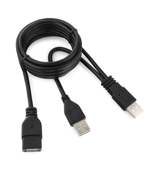 Кабель удлинитель USB 2.0 2xAM/AF 1.8м Gembird PRO, позол.конт., черный, пакет