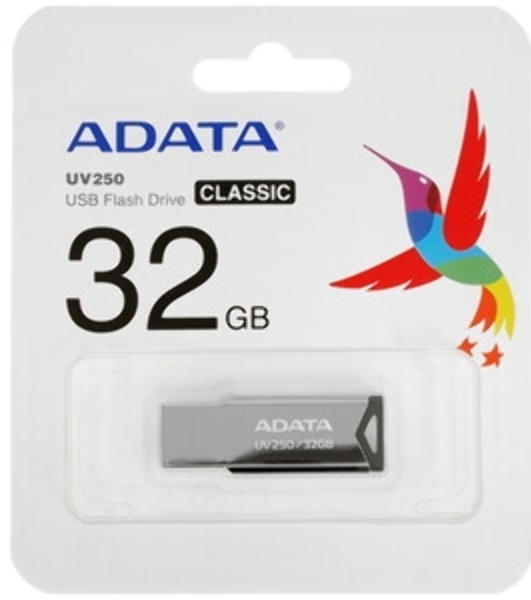 Флешка USB ADATA UV250 (AUV250-32G-RBK), 32Gb, USB 2.0, R/W 25/10, серебристый