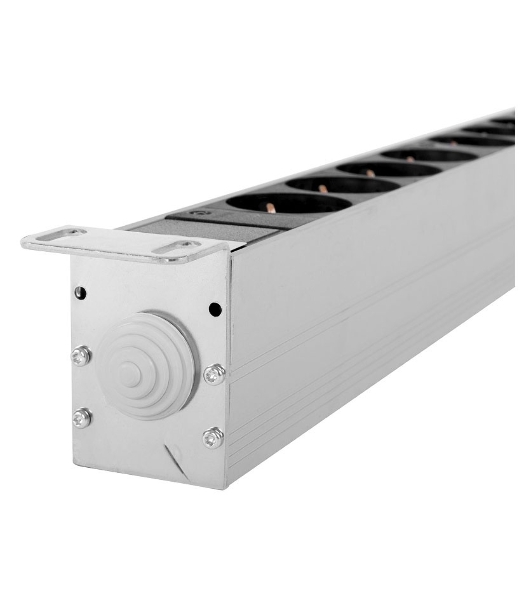 Блок силовых розеток Rem Rem-32, Shuko х 16, IEC 60320 С19 х 8, вход колодка, 1463х45х45 мм (ВхШхГ), 32А, автомат + амперметр, черный, без шнура