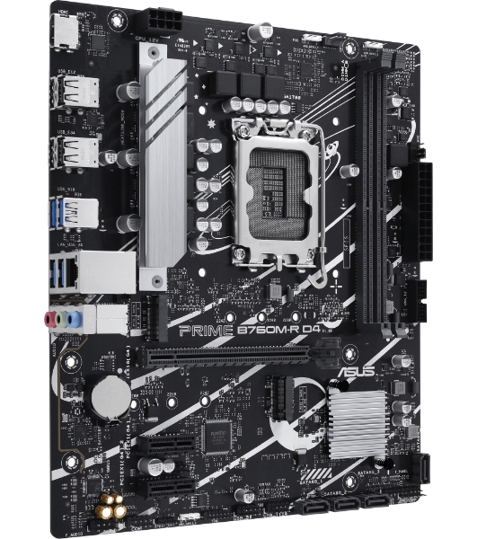 Материнская плата ASUS PRIME B760M-R D4, LGA 1700, Intel B760, 2xDDR4, 4xSATA, 2xM.2, 1xPCIe 4.0 x16, 1xPCIe x1, 1xHDMI, 1x 2.5Gb LAN, 4xUSB-A 2.0, 4xUSB-A 3.2 Gen 1, 3x3.5 мм, 7.1, mATX
