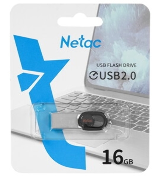 Флешка USB Netac UM2 (NT03UM2N-016G-20BK), 16Gb, USB 2.0, R/W 100/40, серебристый/черный