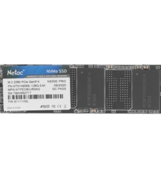 Накопитель SSD Netac N930E Pro, 128Gb, PCIe 3.1 x4, M.2 2280, NVMe, R/W 970/650