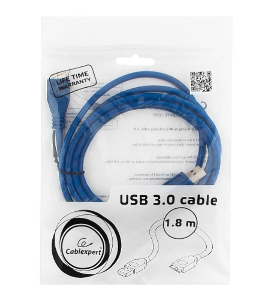 Кабель USB 3.0 для соед. 1.8м А-microB (5 pin) PRO позол.конт., пакет