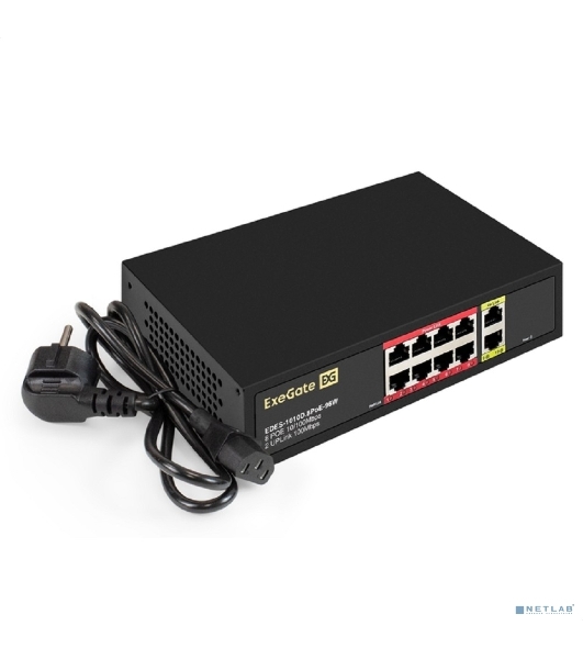 Коммутатор ExeGate EDES-1010D.8PoE-96W, 8×100 Мбит/с PoE + 2×100 Мбит/с, неуправляемый