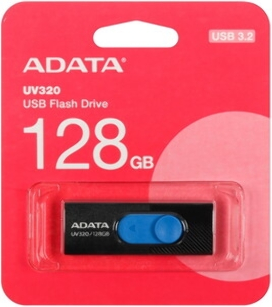 Флешка USB ADATA UV320 (AUV320-128G-RBKBL), 128Gb, USB 3.2, R/W 100/30, черный/голубой