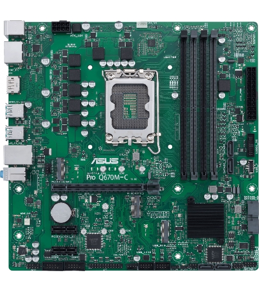 Материнская плата ASUS Pro Q670M-C-CSM, LGA 1700, Intel Q670, 4xDDR5, 6xSATA, 2xM.2, 1xPCIe 4.0 x16, 1xHDMI, 2xDP, 1x1Gb LAN, 4xUSB-A 3.2 Gen 2, 3x3.5 мм, 7.1, mATX