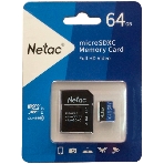 Флеш карта microSDHC 64Gb Netac P500 NT02P500STN-064G-R (с SD адаптером) 80Mb/s, фото 1