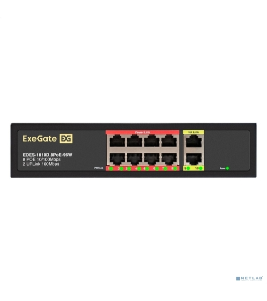 Коммутатор ExeGate EDES-1010D.8PoE-96W, 8×100 Мбит/с PoE + 2×100 Мбит/с, неуправляемый