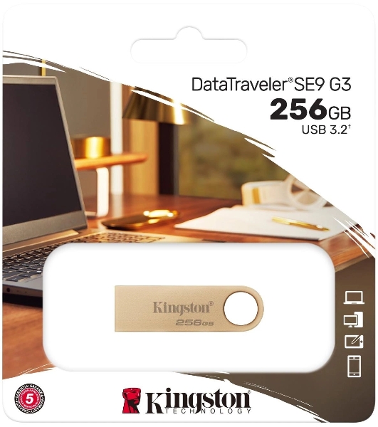Флешка USB Kingston DataTraveler SE9 G3 (DTSE9G3/256Gb), 256Gb, USB 3.2 Gen 1, R/W 220/100, золотистый