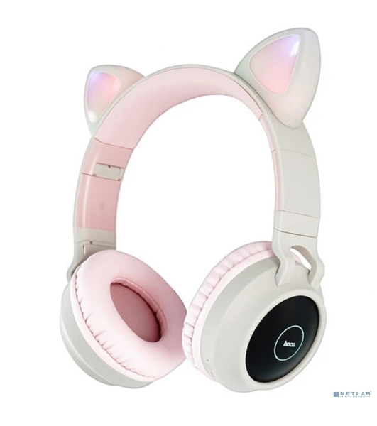 Беспроводные/проводные наушники Hoco W27 розовый, накладные, Bluetooth + проводной, 'кошачьи ушки', до 5 ч.