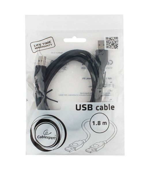 Кабель USB2.0 Pro Cablexpert CCP-USB2-AMAM-6, AM/AM, 1.8м, экран, черный, пакет