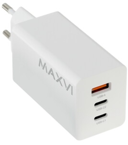 Сетевое зарядное устройство Maxvi A483GN 65W, 1xUSB-A, 2xUSB-C, черный