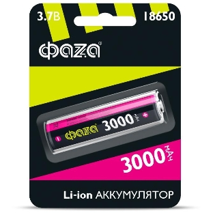 Аккумулятор Li-Ion 18650 3000 мАч без защиты ФАZА 5004757, 3.7 В