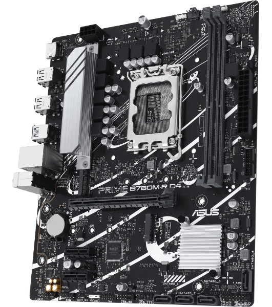 Материнская плата ASUS PRIME B760M-R D4, LGA 1700, Intel B760, 2xDDR4, 4xSATA, 2xM.2, 1xPCIe 4.0 x16, 1xPCIe x1, 1xHDMI, 1x 2.5Gb LAN, 4xUSB-A 2.0, 4xUSB-A 3.2 Gen 1, 3x3.5 мм, 7.1, mATX