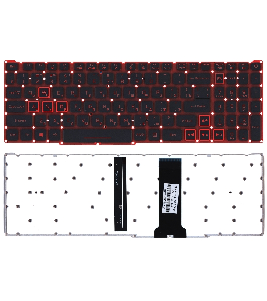 Клавиатура для ноутбука Acer Nitro 5 AN515-54 черная с красной подсветкой (красная подложка)
