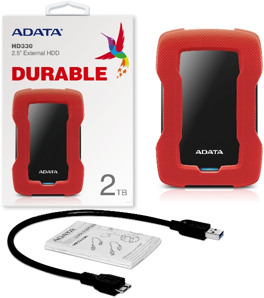 Внешний HDD 2.5' ADATA HD330, 2TB, USB 3.2 Gen 1 Type-A, 5400 rpm, красный
