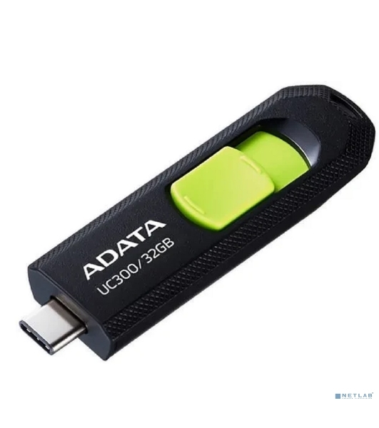 Флешка USB ADATA UC300 (ACHO-UC300-32G-RBK/GN), 32Gb, Type-C USB 3.2, R/W 100/30, черный/зеленый
