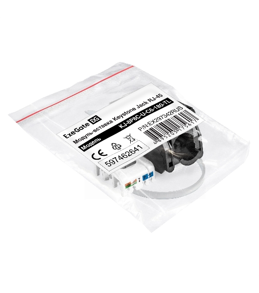 Модуль-вставка Keystone Jack RJ-45 ExeGate KJ-8P8C-U-C6-180-TL (Кат.6, неэкранированная, 180 градусов, IDC Toolless (без инструмента))