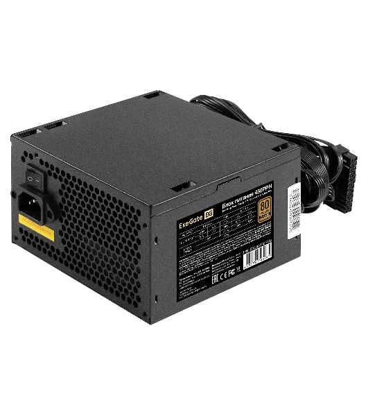 Блок питания 450W ExeGate 80 PLUS Bronze 450PPH-OEM (ATX, APFC, КПД 88% (80 PLUS Bronze), 12cm fan, 24pin, (4+4)pin, 2xPCI-E, 3xSATA, 3xIDE, black, RTL)