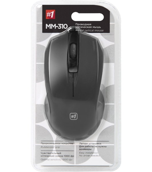 Мышь проводная Defender MM-310 черный, 1000 dpi, USB, кнопки - 3