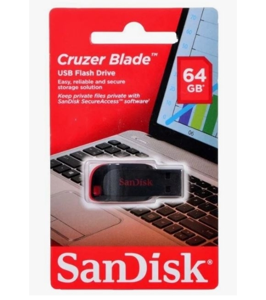 Флешка USB Sandisk CZ50 Cruzer Blade (SDCZ50-064G-B35), 64Gb, USB 2.0, R/W 15/4, черный/красный