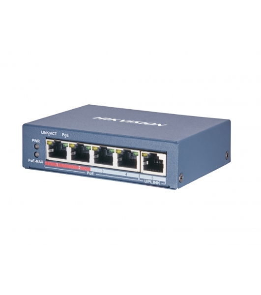 Коммутатор Hikvision DS-3E0105P-E(B), 4×100 Мбит/с PoE + 1×100 Мбит/с Uplink, неуправляемый