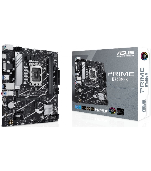 Материнская плата ASUS PRIME B760M-K, LGA 1700, Intel B760, 2xDDR5, 4xSATA, 2xM.2, 1xPCIe 4.0 x16, 2xPCIe x1, 1xHDMI, 1xVGA, 1x 2.5Gb LAN, 2xUSB-A 3.2 Gen 1, 2xUSB-A 2.0, 3x3.5 мм, 7.1, mATX